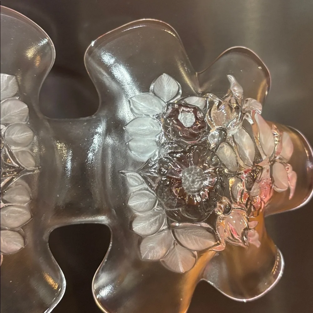 Mikasa Pink Ruffle Leaf Crystal Frosted Glass Double Bowl Serving Dish EUC - Picture 4 of 5